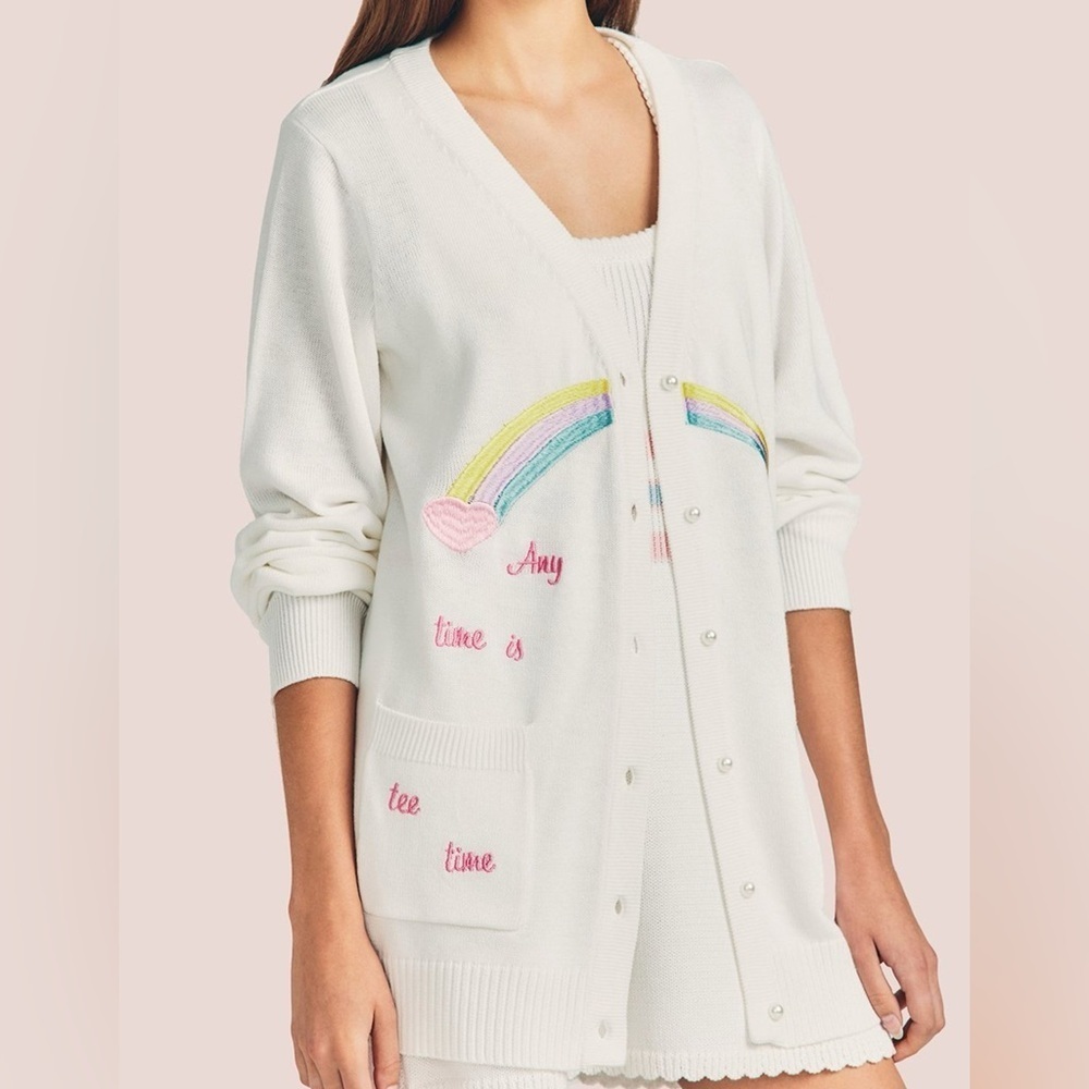 LoveShackFancy Jura Tee Time golf tennis white button Cardigan size M